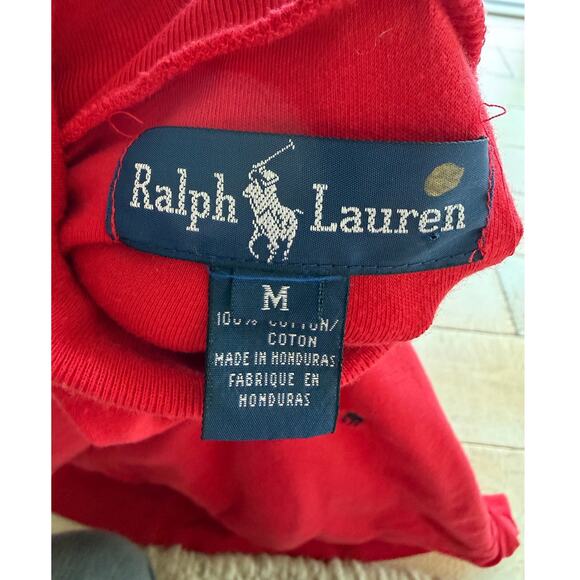 Y2K Ralph Lauren Cotton Turtleneck – Red Long Sleeve Shirt with Navy Pony Logo - Picture 2 of 4